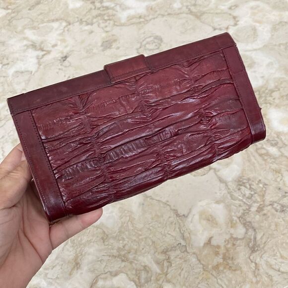 NEW! Vintage Eel Skin Large Wallet Burgundy Red - Picture 4 of 13